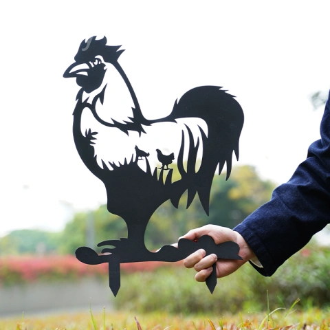 Garden Decor Art - Metal Rooster Silhouettes Lawn Ornaments, Festival Decorations